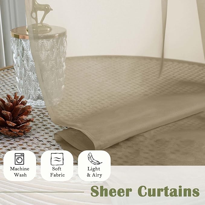 Lecloud Taupe Sheer Curtains 120 Inches Long 2 Panels Set, Rod Pockets Light Filtering Curtains for Living Room Bedroom Dining Room, Solid Color Airy Voile Rustic Drapes, Each Panel 59" W x 120" L