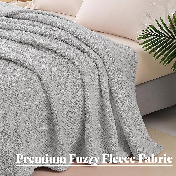 Whale Flotilla Twin Size Fuzzy Fleece Blanket for Bed, 60x80 Inch Fluffy Warm Soft Jacquard Blankets for All Season, Lightweight and Cozy, Light Grey