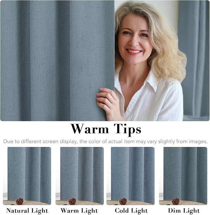 H.VERSAILTEX Linen Blackout Curtains Durable Thick Textured Linen Look 100% Blackout Patio Door Curtain Anti Rust Grommet Extra Wide Sliding Door Curtain Panel, W100 x L96 inch - Stone Blue