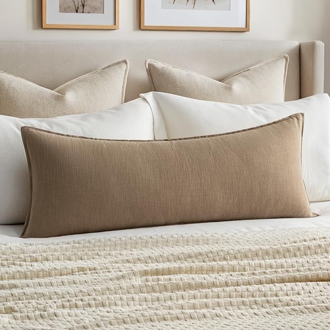MIULEE Decorative Long Lumbar Throw Pillow Cover for Bed 14x36 Khaki Boho Farmhouse Neutral Couch Pillowcase Pack of 1 Accent Modern Sofa Cushion Livingroom Home Decor (Covers Only)