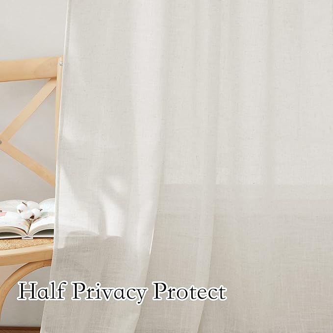 RYB HOME Semi Sheer Curtains for Small Window, Flax Linen Window Topper Valances Home Decor Light Filtering 36 inches Length for Camper Kithen Cafe, W 34 x L 36 inches, Linen, 2 Panels