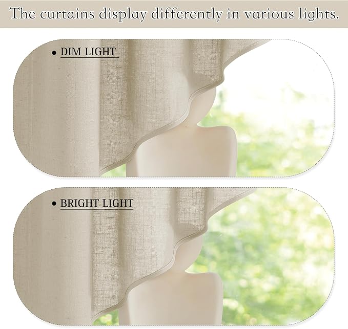 RYB HOME Curtain Tier and Swag Set, Privacy Sheer Curtains Window Treatment Drapes Light & Airy Voile Panels for Bedroom/Kitchen/Farmhouse Garden, 36 x 63-inch Each, 2 Pcs, Beige