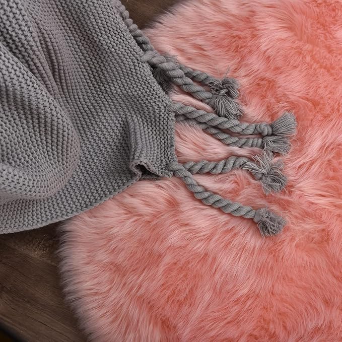 ORINOVA Pink Shag Faux Sheepskin Washable Fur Rug for Living Room Bedroom Furry Area Rug 4x6 Rectangle Rug Nursery Decor Girl