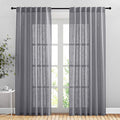 NICETOWN Sheer Curtains 84 inches Long Linen Look for Farmhouse, Rustic Rod Pocket & Back Tab Semi Sheer Window Treatments Balance Light & Privacy for Living Room, 52" Wide, Grey, 2 Panels