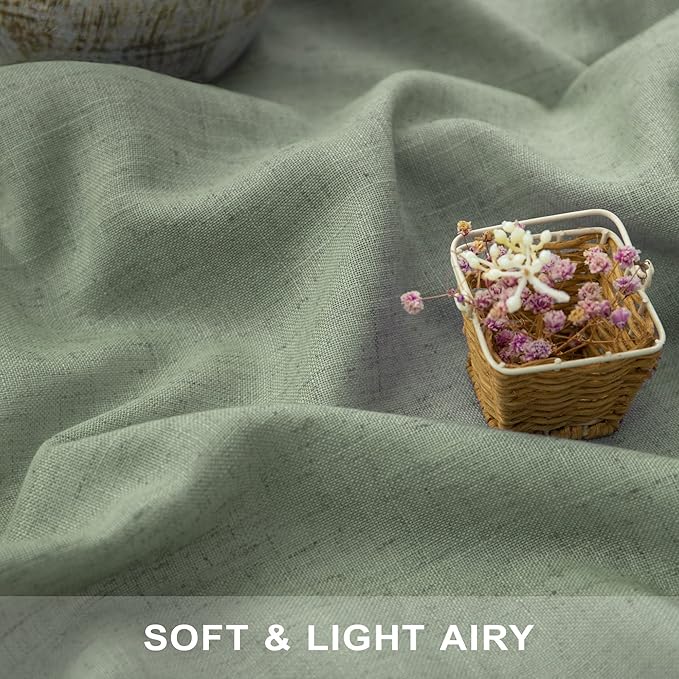 Sage Green Curtains 72 Inch Length for Bedroom 2 Panel Set Rod Pocket Back Tab Drapes Semi Sheer Light Reducing Linen Blend Woven Light Green Curtain for Living Room Dividing Closet Laundry 38X72 Long