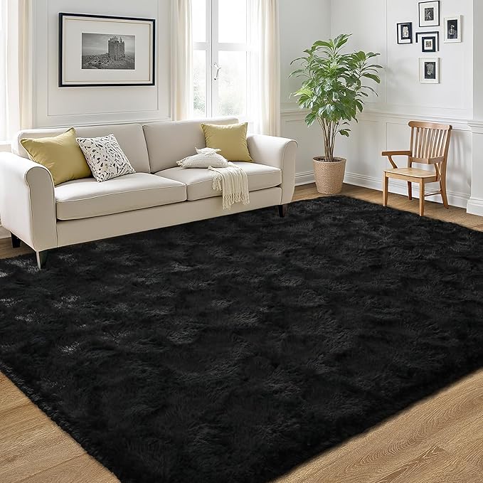 LOCHAS Ultra Soft Indoor Modern Area Rugs Fluffy Living Room Carpets for Children Bedroom Home Decor Nursery Rug 6x9 Feet, Black