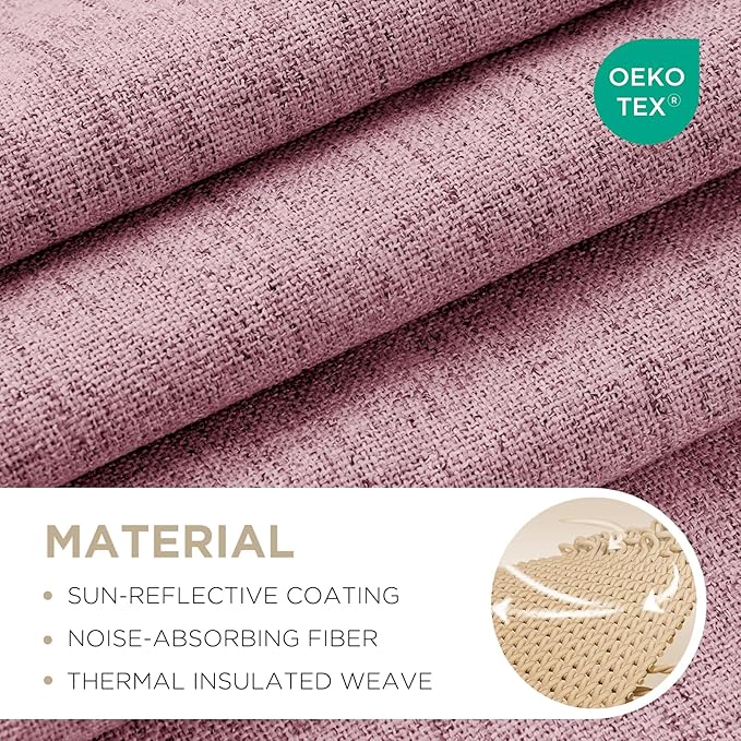 Joydeco Blackout Curtains for Bedroom - 100% Light Blocking 2 Panels Set Pink Drapes 37" W x 108" L, Thermal Insulated Room Darkening Curtains, Linen Textured for Living Room, Rod Pocket & Back Tabs