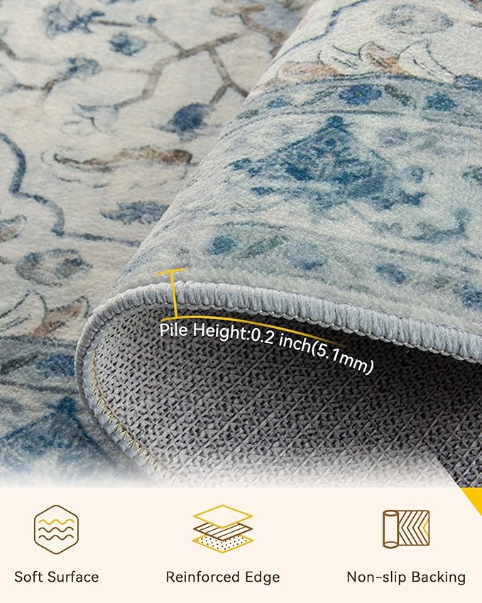 Area Rugs 2'6''x5' Runner Rug Non Slip Washable for Kitchen Hallway Bedroom Beside Laundry Room Bathroom Rug, Floor Carpet, Light Blue Navy Beige Gray White
