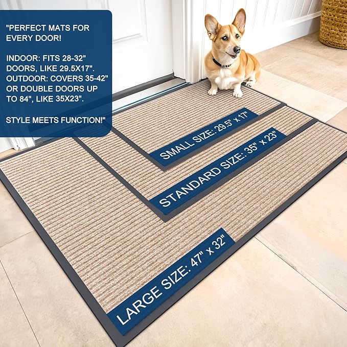 OLANLY Front Door Mat Indoor Outdoor Entrance, Waterproof Heavy Duty Doormat, Fade Resistant, Low Profile, Easy Clean Patio Porch Welcome Floor Mats for Entry, 71x30, Beige