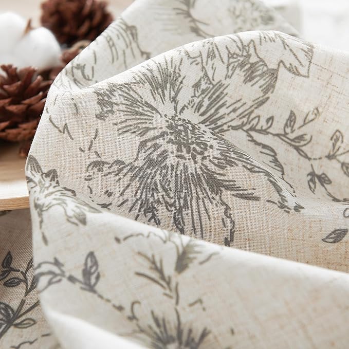 jinchan Linen Blend Curtain Floral Curtains for Living Room 96 Inch Length Grey Printed Curtain Rod Pocket Back Tab Farmhouse Peony Flower Patterned Drapes Bedroom Window Curtains Set 2 Panels
