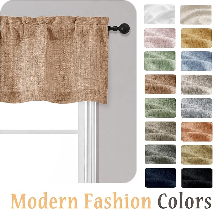 OWENIE Terracotta Valances for Windows 1 Pcs, Light Filtering Textured Farmhouse Short Small Valance Curtains for Bathroom Basement Living Room Bedroom, Rod Pocket Half Curtains Over Sink, 52" Wx14 L