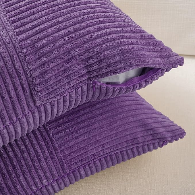 Fancy Homi 2 Packs Purple Lumbar Decorative Throw Pillow Covers 12x20 Inch for Living Room Couch Bed, Farmhouse Boho Home Decor, Soft Striped Corduroy Rectangle Accent Cushion Case 30x50 cm