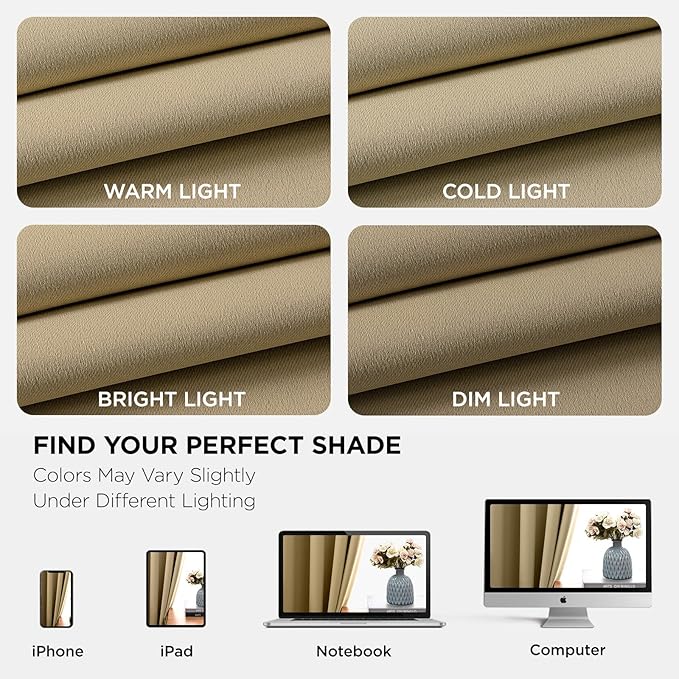 Joydeco Blackout Curtains 108 Inches Long 1 Panel, Thermal Insulated Long Curtains& Drapes 1 Piece, Room Darkening Grommet Drapes for Living Room Bedroom Window (W70 x L108 Inch, Beige)