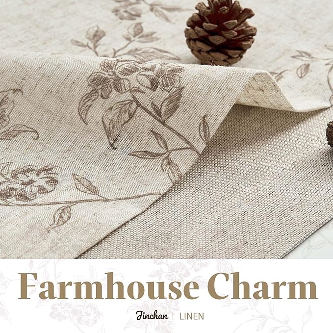 jinchan Linen Kitchen Valance for Windows 16 Inch Floral Double Layer Valance Living Room Laundry Room Darkening Rustic Cottagecore Farmhouse Flower Window Treatment 1 Panel Taupe on Linen