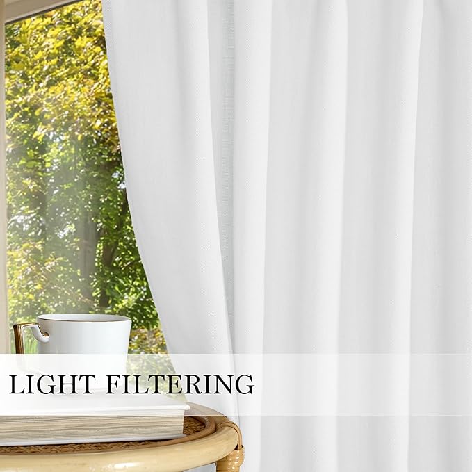 RYB HOME 2 Panels Valance Curtains for Small Window Treatment Faux Linen Weave Textured Light Filtering Swag Curtain for Kitchen Living Room, Rod Pocket, White, W 52 x L 18 inch