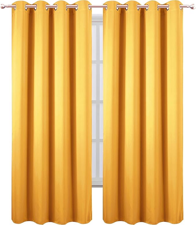 LEMOMO Yellow Blackout Curtains/52 x 108 Inch/Set of 2 Panels Thermal Insulated Room Darkening Curtains for Bedroom