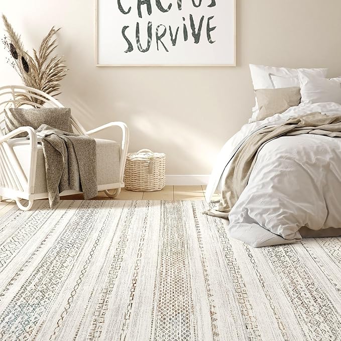 Nakagishi Area Rugs 9x12 Living Room Rug: Washable Boho Large Neutral Modern Soft Stain Resistant Indoor Floor Non-Slip Moroccan Carpet for Bedroom Nursery Kids Playroom Office Dining Room- Colorful