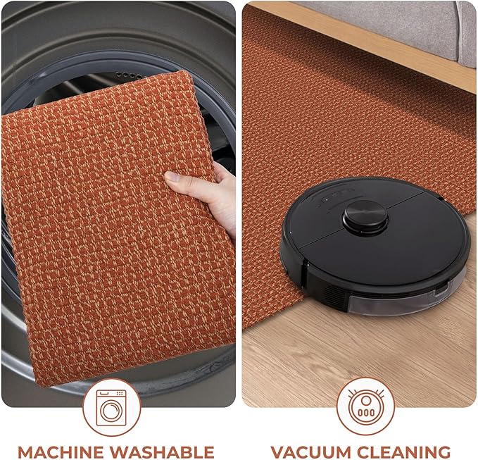 KOZYFLY Runners for Hallways 2x6 ft Washable Kitchen Runner Non Slip Rubber Backed Hall Runners Cotton Entryway Runner Rugs Floor Carpet for Indoor Backdoor Bedroom Kitchen, Orange/Tan