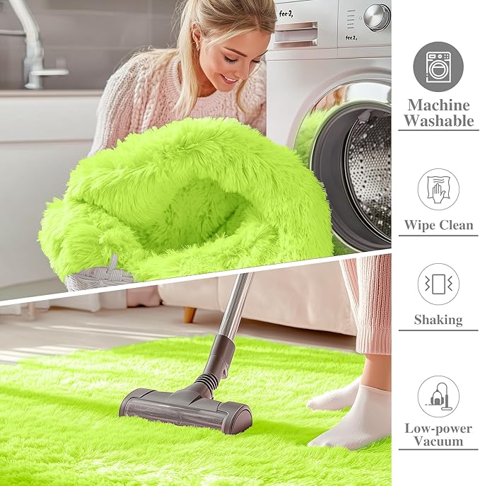 OLANLY 2x3 Machine Washable Small Bedside Rug, Soft Fluffy Shaggy Entryway Throw Rugs for Bedroom, Living Room, Indoor Floor Carpet for Kids Girls and Boys, Home Decor Aesthetic, Lime Green