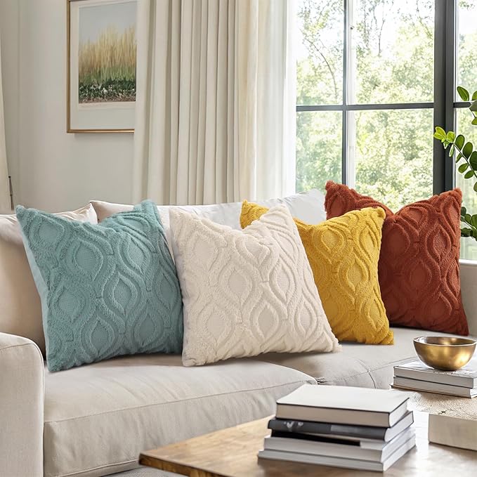 decorUhome Summer Throw Pillow Covers 12x20 Inch Set of 2, Soft Plush Faux Wool Mustard Yellow Solid Couch Pillow Covers, Accent Farmhouse Neutral Rectangle Pillow Cases for Sofa Bed Living Room