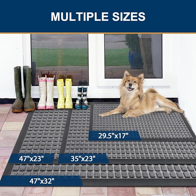 Smiry Front Door Mat Outside Entrance, Heavy Duty Natural Rubber Doormat, Non Slip, Trap Dirt and Moisture, Easy Clean, Low Profile Welcome Floor Mats for Indoor Outdoor Entry, 59x23 Inch, Mix Grey