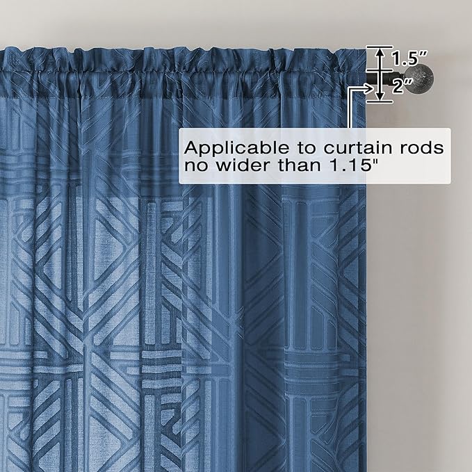 Simplebrand Semi Sheer Dusty Blue Curtains 30 Inch Length 2 Panels, Geometric Jacquard Clip Textured Short Sheer Curtains for Bedroom，Modern Elegant Window Curtains Panels/Drapes/Treatment, 30x30 inch