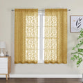 OWENIE Furman Gold Sheer Curtains 45 Inch Length 2 Panels Set for Living Room Bedroom Bathroom Window, Airy Jacquard Clip Short Curtains for Small Window, 40Wx45L inch