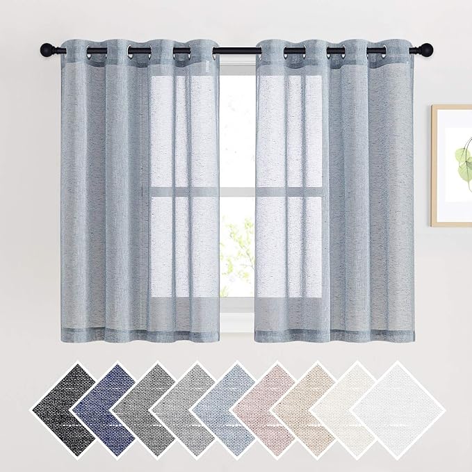 NICETOWN Linen Blend Semi Sheer Window Curtains W52 x L45, Silver Grommet Semitransparent Drapes Balance Light & Privacy for Living Room/Bedroom, 104" W Total 2 PCs, 45" L, Sea Mist