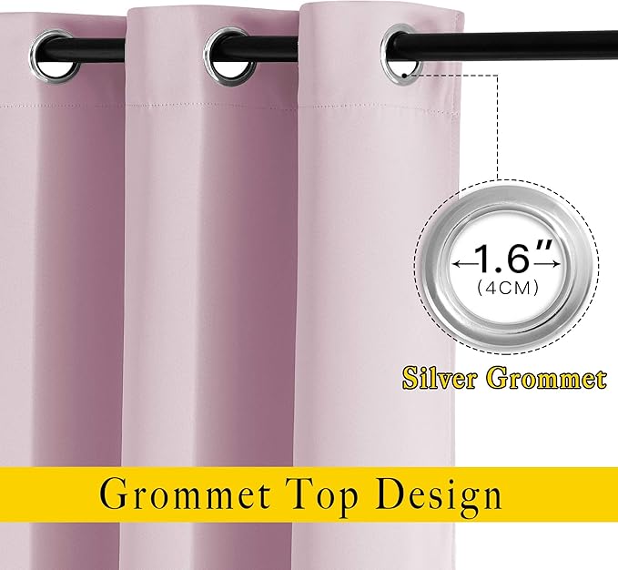 NICETOWN 80 inch Curtains Privacy for Doorway - Thermal Insulated Grommet Window Treatments Room Darkening Sound Reducing for Bedroom/Home Office (Baby Pink, Set of 2, W46 x L80)
