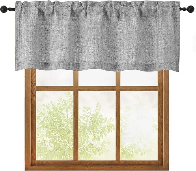 OWENIE Grey Valances for Windows 1 Pcs 18 Inch Length, Light Filtering Textured Short Small Valance Curtains for Bathroom Basement Living Room Bedroom, Half Window Curtains Over Sink, 52" Wx18 L