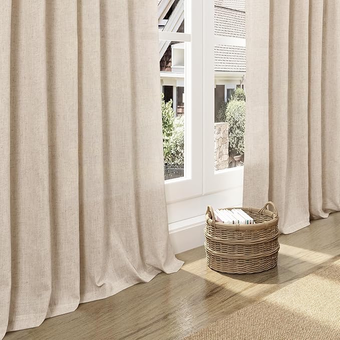 Nanspring Grey Flax Linen Curtains 84 Inch Length 2 Panels Set for Living Room Luxury Light Filtering Mordern Boho Curtain Back Tab and Rod Pocket Privacy Sheer Drapes for Bedroom Office 52x84