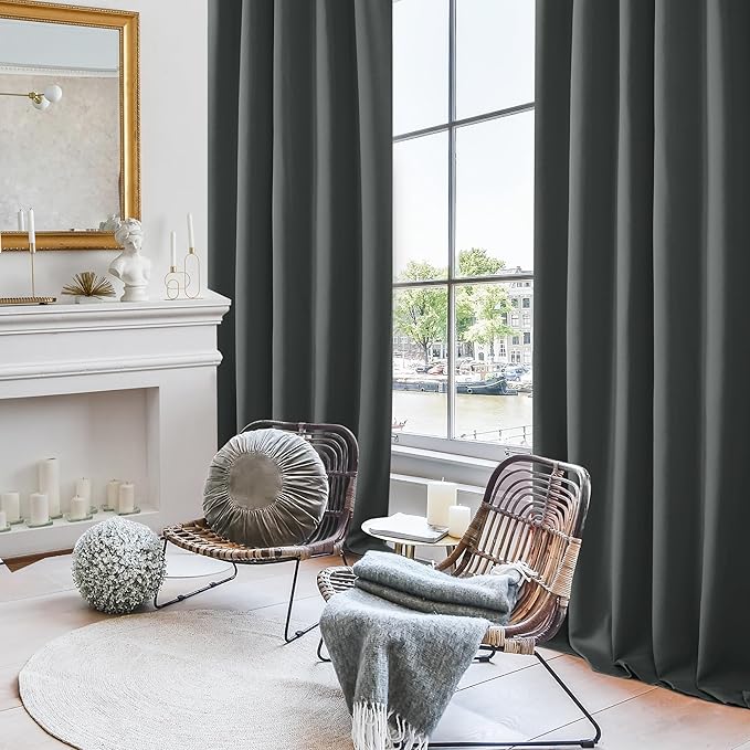 Deconovo Blackout Curtains, Thermal Insulated, W42 x L63 2 Panels, Back Tab, Machine Washable, Room-Darkening Drapes for Bedroom/Living Room Dark Grey