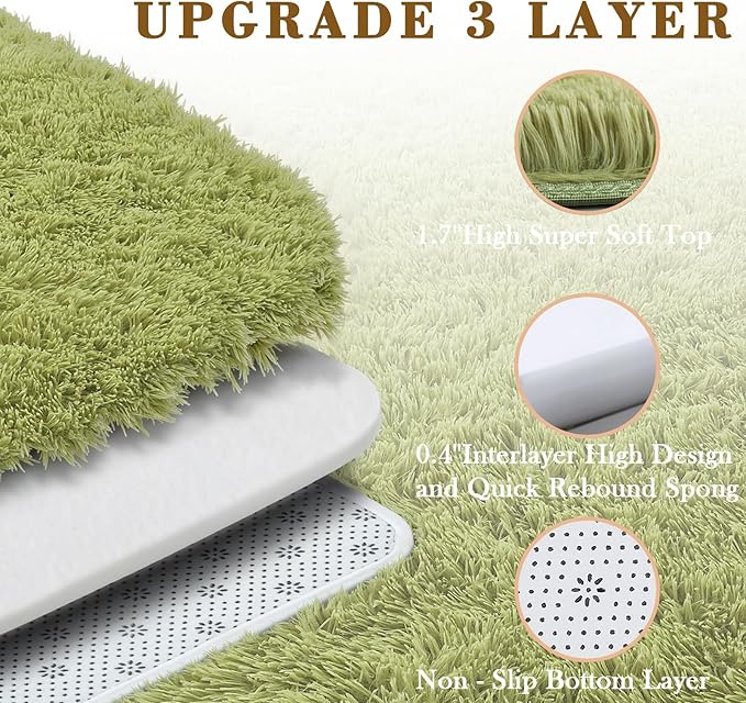 Green Grass Area Rugs for Bedroom, 3x5 Shag Fluffy Carpet, Fuzzy Furry Plush Soft Cute Kids Baby Girls Shaggy Bedside Floor Rug for Dorm Home Decor Aesthetic(3 x 5, Grass Green)