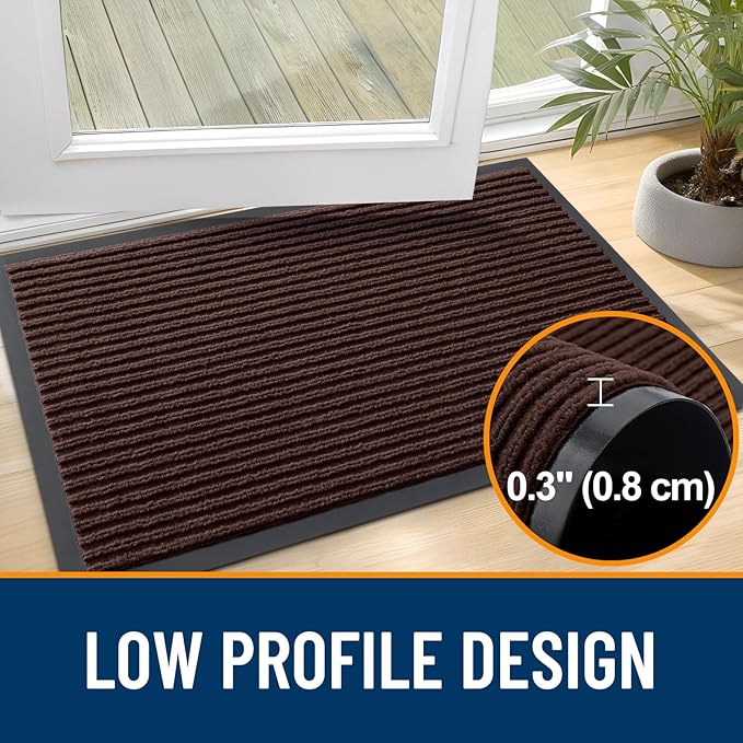 OLANLY Front Door Mat Indoor Outdoor Entrance, 2-Pack 59 x 23 Inch, Waterproof Heavy Duty Doormat, Fade Resistant, Low Profile, Easy Clean Patio Porch Welcome Floor Mats for Entry, Brown
