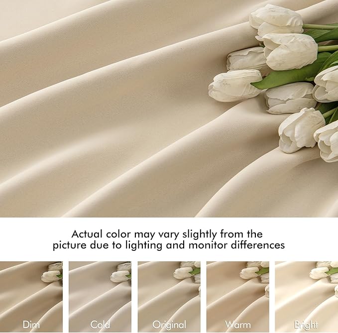 MIULEE Cream Beige Back Tab Light Blocking Curtains 63 Inch Length 2 Panels Set for Living Room Bedroom Privacy, Rod Pocket/Pinch Pleat Thermal Insulated Room Darkening Pleated Blackout Drapes