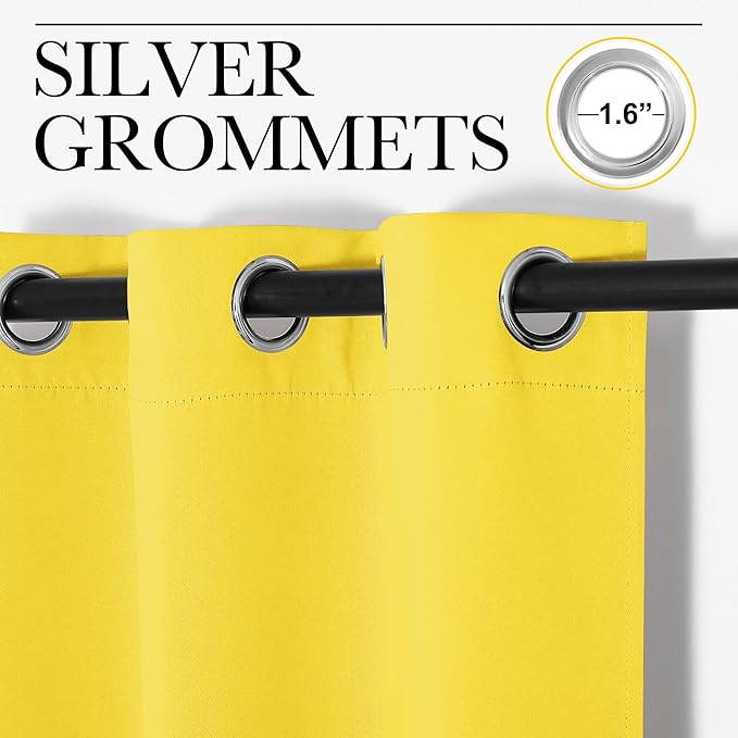 NICETOWN Bedroom Curtain Panels Draperies, Thermal Insulated Solid Grommet Curtains/Drapes (Bright Yellow, 1 Pair, 34 by 45-inch)