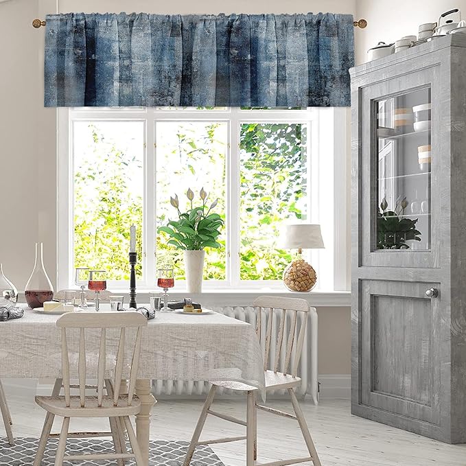 Emvency 4 Pack Valances Window Treatments, Blue Abstract Modern Art Blackout Drapes Adjustable Curtain for Windows Living Room Kitchen Over Sink, 52x18 Inch Rod Pocket Valances