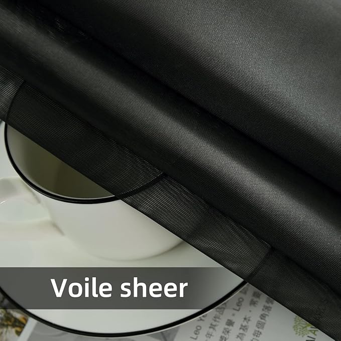 youleyar Solid Sheer Rod Pocket Curtain Voile Draperies 2 Panels White Beige Black Grey Coffee 60 Inch Width 84 Inch Long 1 Pair for Kitchen Bedroom Children Living Room Yard(Black,60Wｘ84L)
