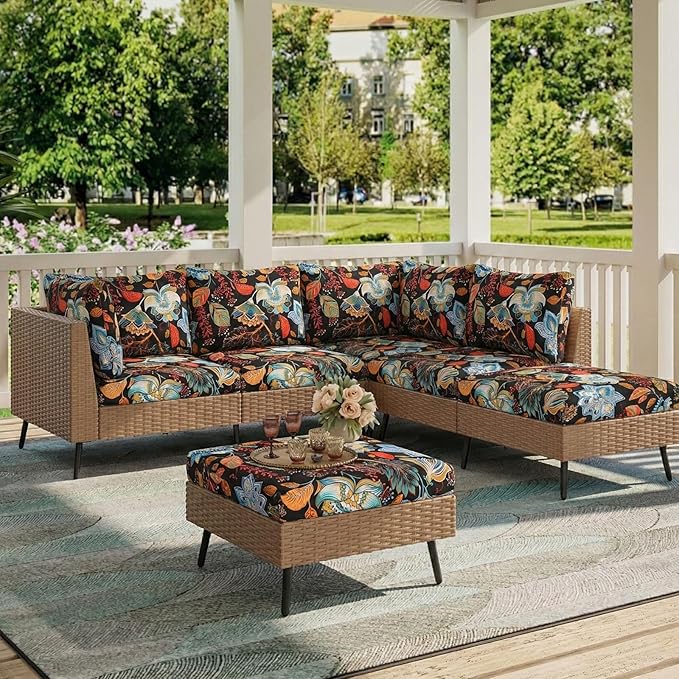 hyha Printed Couch Cushion Covers, Floral Sofa Covers Washable for 3 Cushion Couch, Stretch Pattern Outdoor Cushion Covers for Patio Furniture with Elastic Bottom(3 Packs, Floral)