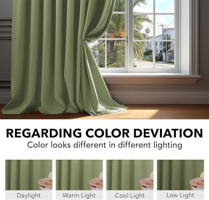 Deconovo Blackout Curtains, Thermal Insulated, W52 x L72 2 Panels, Back Tab, Machine Washable, Room-Darkening Drapes for Bedroom/Living Room Sage Green