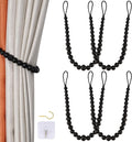 Wood Bead Curtain Tiebacks, KLOGTSIND Set of 4 Curtain Holdbacks for Thin or Thick Window Draperies, Boho Farmhouse Curtain Tiebacks with Hooks, Curtain Tie Backs for Home Office Room Decor