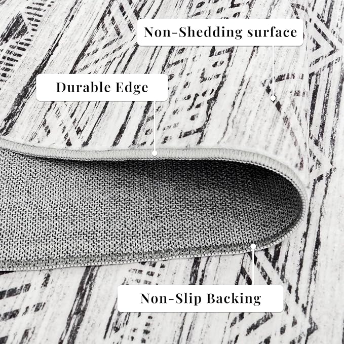 3x4 Washable Entryway Area Rug: Moroccan Small Runner Rug for Hallway Soft Modern Non Slip Door Mat with Rubber Backing Low Pile Thin Floor Carpet for Kitchen Bathroom Bedroom Indoor 3x4 Grey
