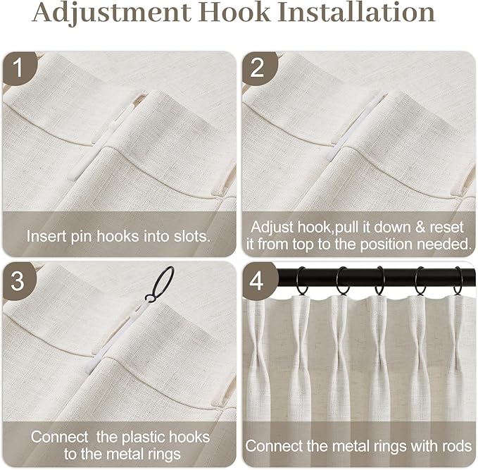 IVAPUPU 108 Inch Curtains Pinch Pleated Linen for Living Room, Light Filtering Pleat Semi Sheer Curtain Ceiling to Floor Window Treatments Drapes with Hooks Rings for Bedroom, 40W, Natural, 2 Panels