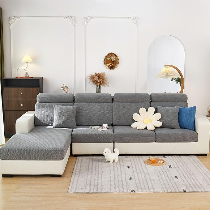 Couch Cushion Covers Sofa Covers Couch Covers for Sofa Pet Friendly Universal Sofa Covers Washable Stretch Slipcovers for Sectional Sofa (Texture Gray,Back Cover L)