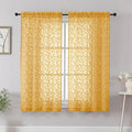 Chyhomenyc Gold Sheer Curtains 54 Inch Length for Living Room 2 Panels Set, Light Filtering Tufted Textured Soft Airy Rod Pocket Leaf Window Treatment Drapes for Bedroom, 42" Wx54 L, 2PCS