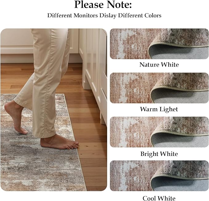 4x12 Washable Kitchen Runner Rug: Modern Abstract Wide Runners for Hallway Soft Non Slip Rugs with Rubber Backing Low Pile Thin Carpet for Entryway Bedroom Bathroom Laundry Indoor(Brown/Brick,4x12)