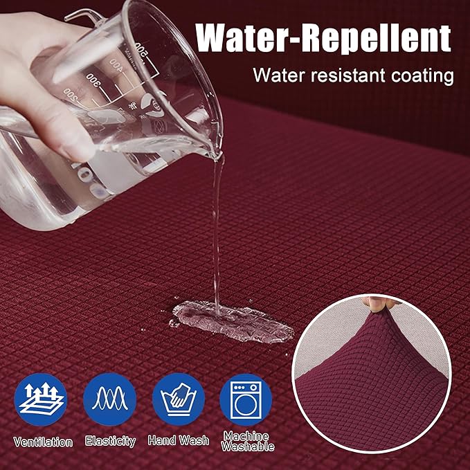 Water Resistant Sofa Cushion Slipcovers, Stretch Sofa Seat Cushion Covers Replacement Furniture Protector, Washable Christmas Decoration (Large, Wine)