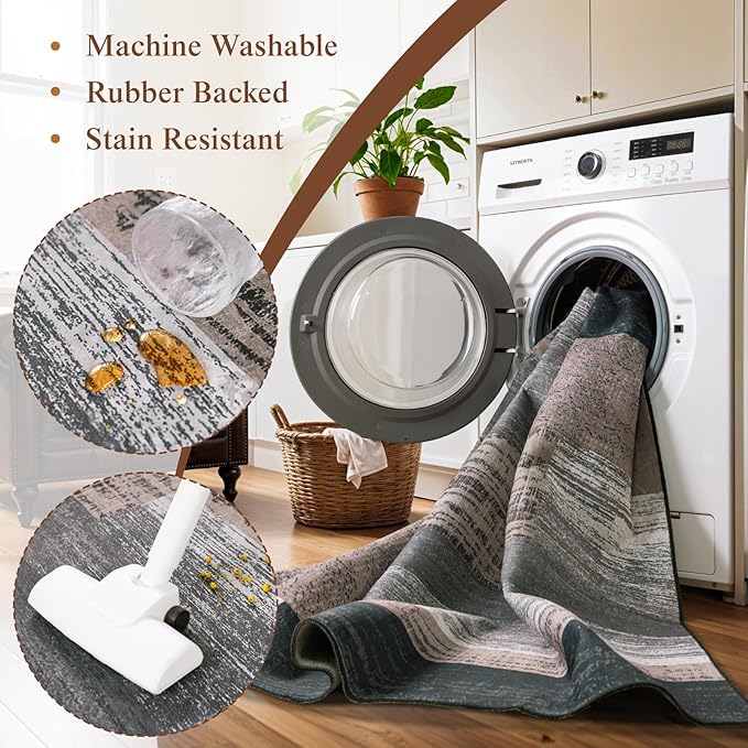 LIANLAM 2x6 Washable Runner Rug for Hallway&Kitchen,Non-Slip Long Carpet with Vintage Checkered Design,Ultra-Thin Low Pile,Stain Resistant Easy Clean Floor Mat for High Traffic Areas(2x6,Chocolate)