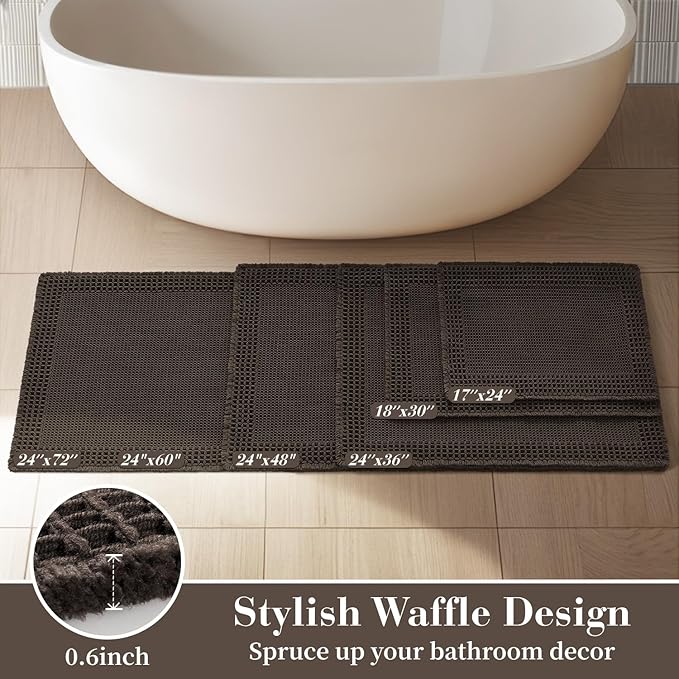 RESARE Waffle Bathroom Runner Rugs, Super Absorbent Bath Mat Non Slip Washable Quick Dry, Upgraded Ultra Soft Boho Bath Rugs with Tassels for Hallway Bedroom Laundry Room, 2'x4'(24"x48"), Chocolate