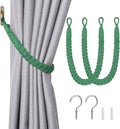 NICEEC 2 Pack Natural Cotton Rope Curtain Tiebacks Elegant Boho Style Decorative Drape Tie Backs Soft Hand-Woven Rope Curtain Holdbacks with Metal Hook for Home & Office Drapery (Green)